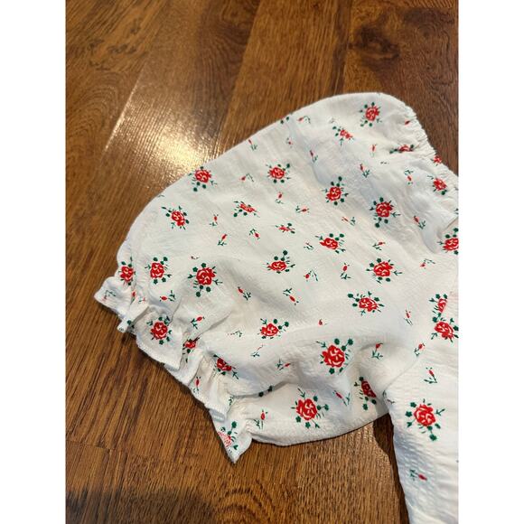 Cider Women's Floral Bubble Sleeve Knot Front Cropped Blouse White Size XL - Picture 6 of 9